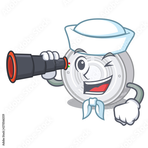 Sailor with binocular smoke detector in the cartoon shape