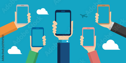 Hand-holding mobile phone flat illustration ( Design space in the smartphone screen )