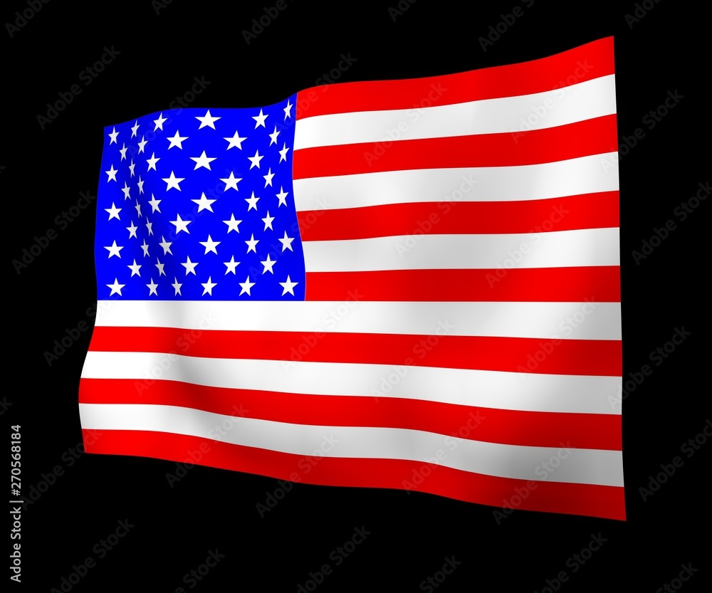 Fototapeta premium Waving flag of the United States of America on a dark background. Stars and Stripes. State symbol of the USA. 3D illustration