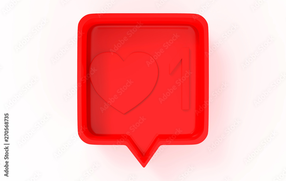 social media notification love like heart icon in red rounded square pin isolated on white. 3d illustration social media notification love like heart icon in red rounded square pin isolated on white. 3d illustration