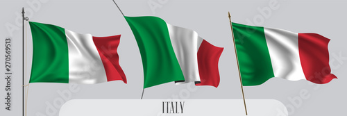 Set of Italy waving flag on isolated background vector illustration