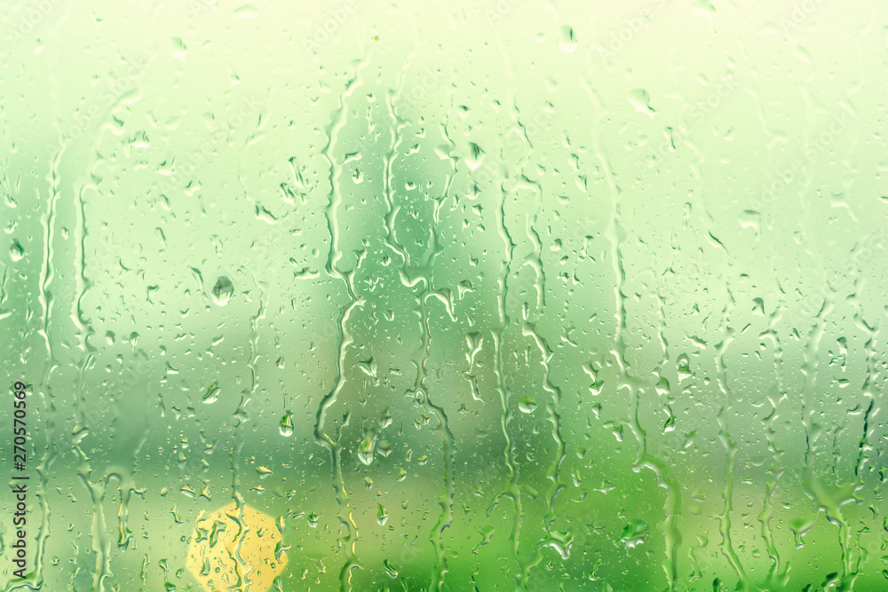 Rain drops on window with green tree as background. Natural water drops on glass. Selective focus Rain drops on window with green tree as background. Natural water drops on glass. Selective focus