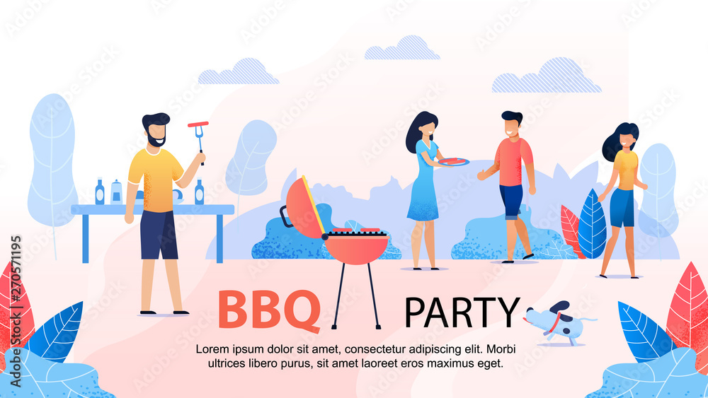 BBQ Party with Friends Motivational Flat Banner BBQ Party with Friends Motivational Flat Banner