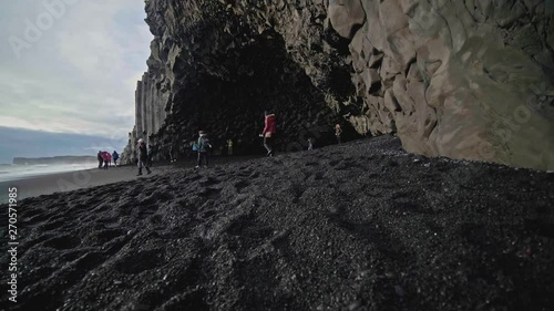 Stunning Reynisfjara beach with black sand on Iceland