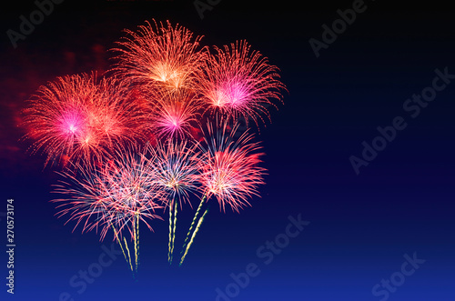 Colorful fireworks celebration and the twilight sky background.