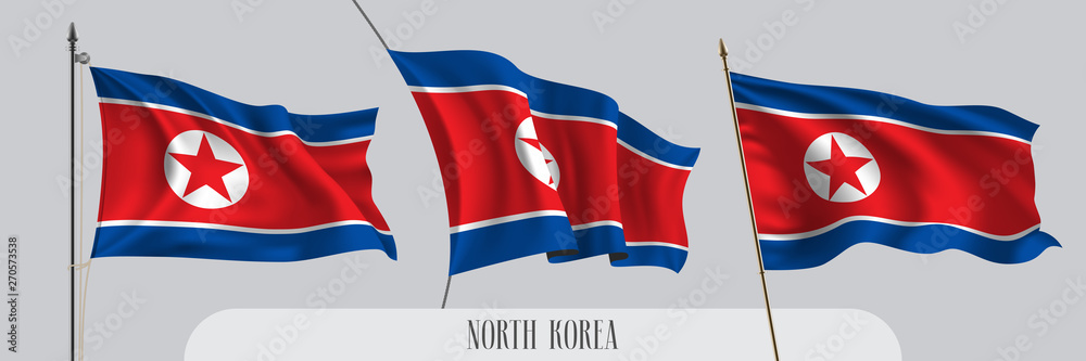 Fototapeta premium Set of North Korean waving flag on isolated background vector illustration