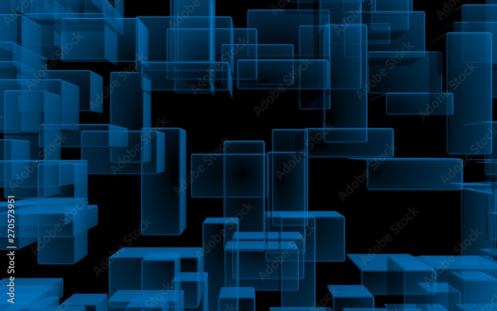 Blue and dark abstract digital and technology background. The pattern with repeating rectangles. 3D illustration