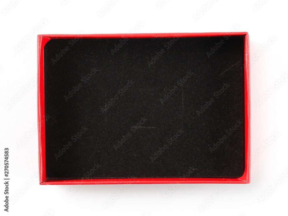 Open and empty red gift box isolated on white background, top view