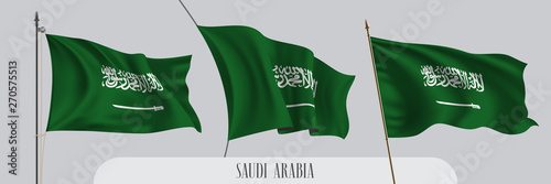 Set of Saudi Arabia waving flag on isolated background vector illustration