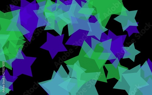 Multicolored translucent stars on a dark background. Orange tones. 3D illustration