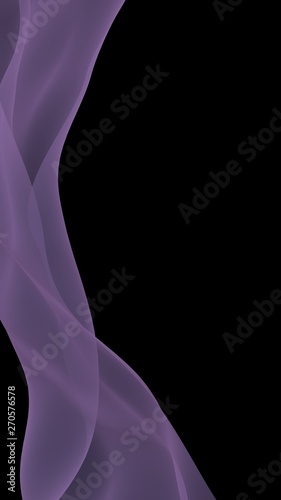 Abstract purple wave. Raster air background. Bright gray ribbon on dark background. Gray scarf. Abstract gray smoke. 3D illustration