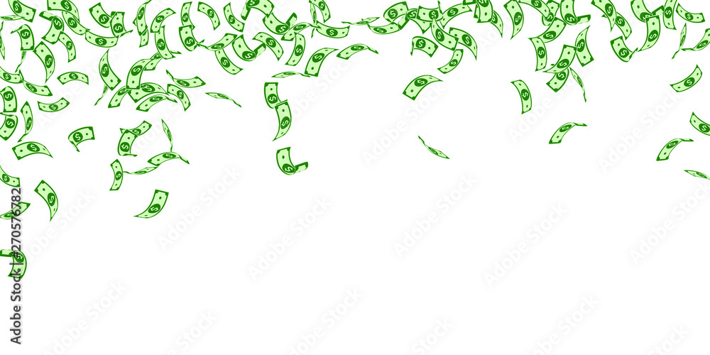 American dollar notes falling. Sparse USD bills on American dollar notes falling. Sparse USD bills on
