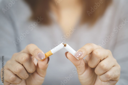 woman refusing cigarettes concept for quitting smoking and healthy lifestyle.or No smoking campaign Concept.