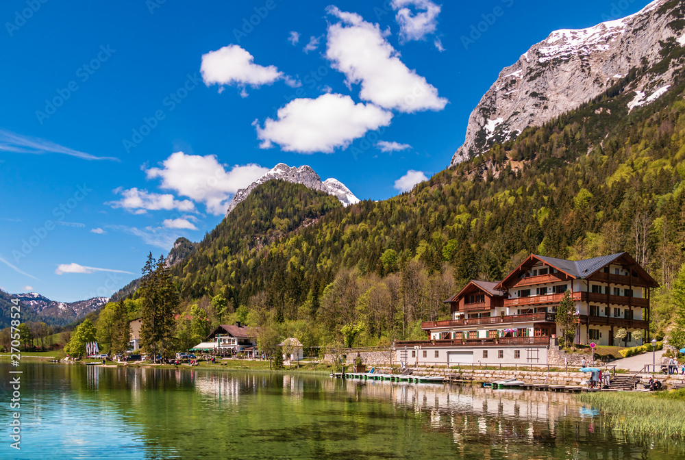 Beautiful alpine view at the famous Hintersee near Ramsau - Bavaria - Germany