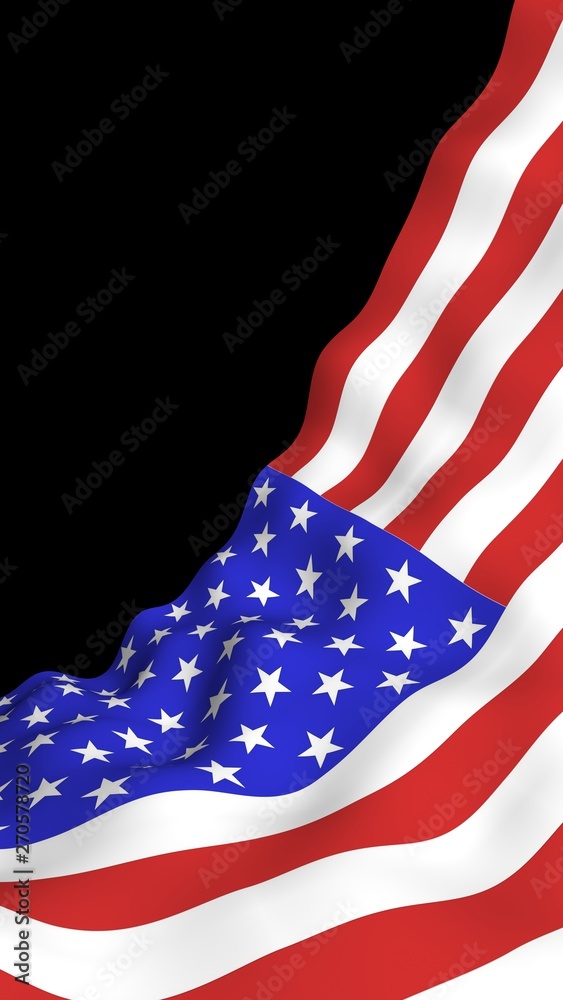 Obraz premium Waving flag of the United States of America on a dark background. Stars and Stripes. State symbol of the USA. 3D illustration