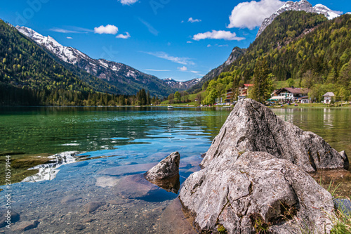 Beautiful alpine view with reflections at the famous Hintersee near Ramsau - Bavaria - Germany
