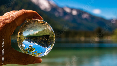 Crystal ball alpine landscape shot at the famous Hintersee near Ramsau - Bavaria - Germany