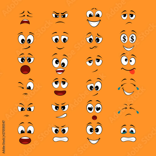cartoon expressions with mouths and eyes white and black with yellow background. set of vectors - Vector