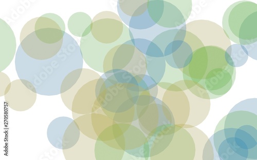 Multicolored translucent circles on a white background. Green tones. 3D illustration