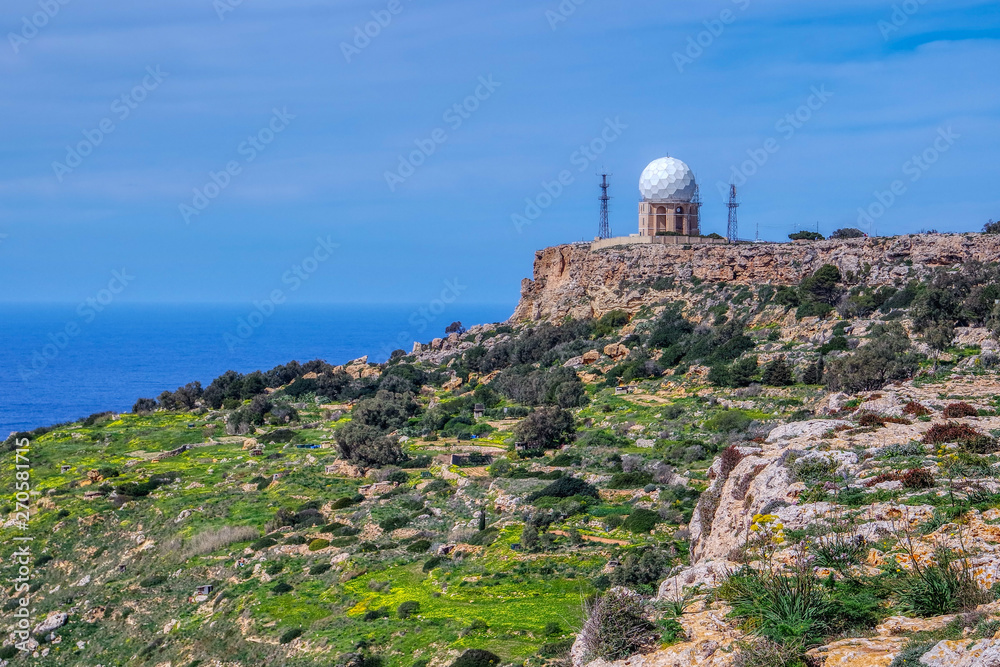 View over Dingli Cliffs and Aviation radar, Malta