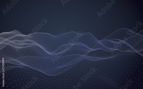 Abstract landscape on a dark background. Cyberspace navy blue grid. hi tech network. 3D illustration © Plastic man