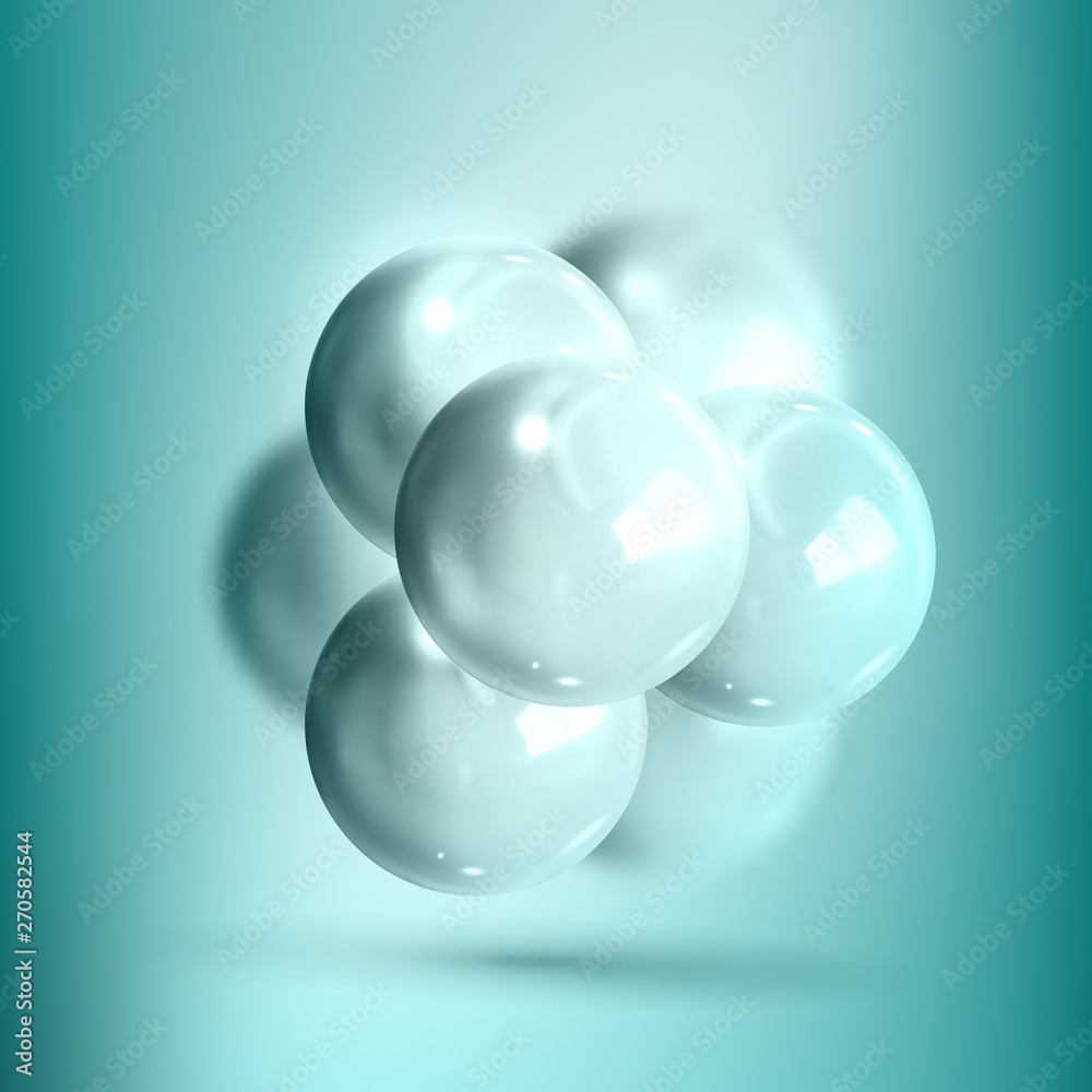Fototapeta premium Model Molecular Structure Of Nanotechnology Vector. Glossy Reflective Mockup Of Spheres Nanotechnology Chemical Element Connected Bubbles. Science Of Future Realistic 3d Illustration