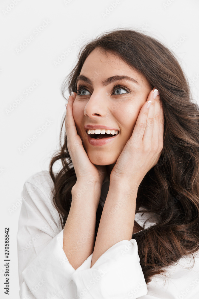 Beautiful young woman with long curly brunette hair Beautiful young woman with long curly brunette hair