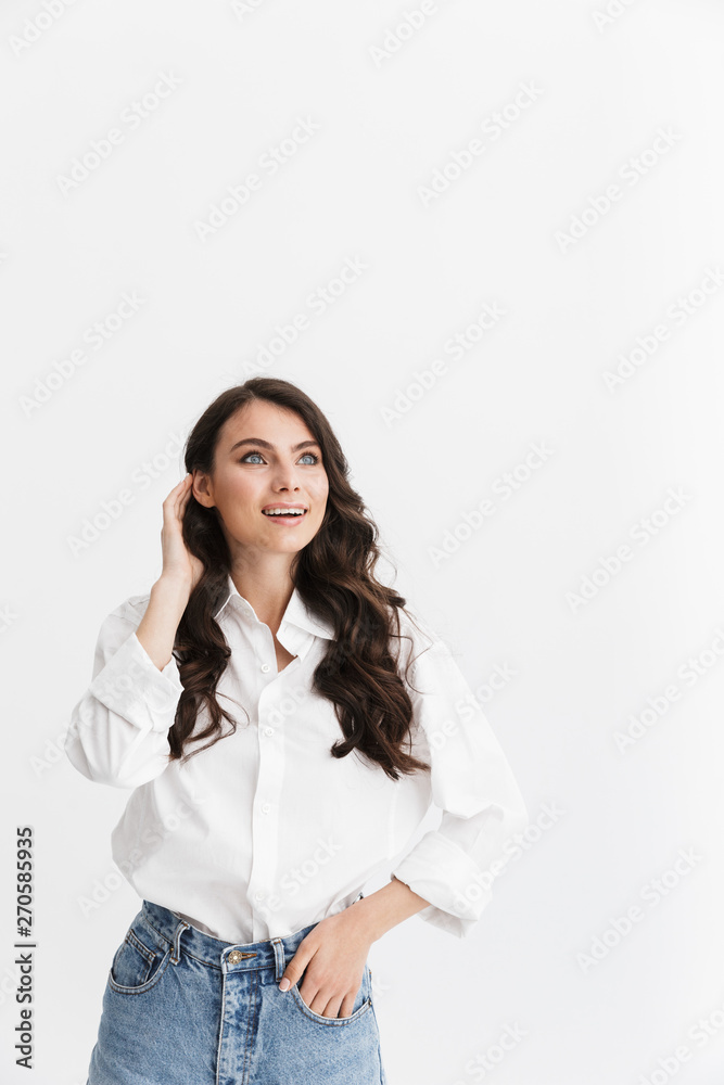 Beautiful young woman with long curly brunette hair Beautiful young woman with long curly brunette hair
