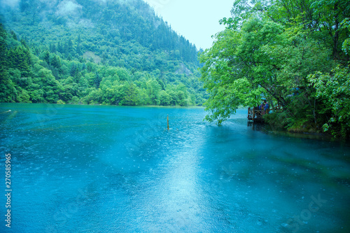 Jiuzhaigou scenery, China - June 15, 2017: this is located in China's jiuzhaigou scenic area, a famous tourist destination in China.Most of it is pristine.The color of the lake is the color of nature.