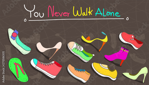 pattern seamless set of women shoes. minimal drawing design vintage style. vector illustration eps10