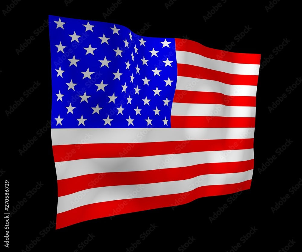 Fototapeta premium Waving flag of the United States of America on a dark background. Stars and Stripes. State symbol of the USA. 3D illustration