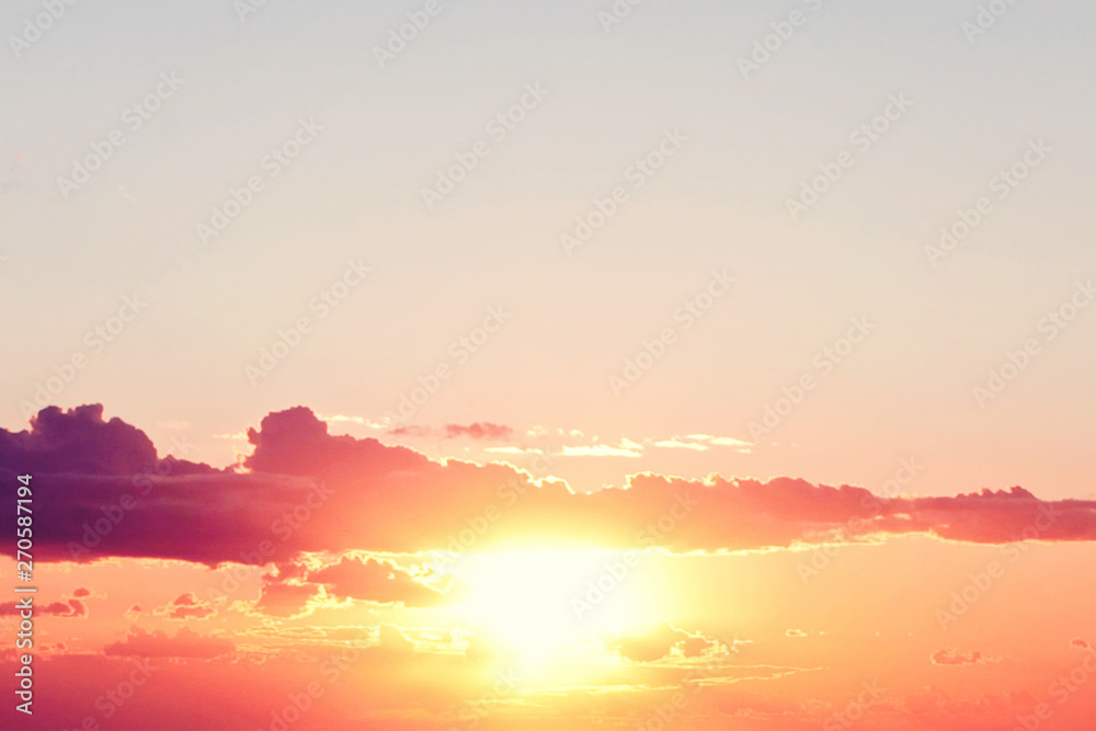 Sunset sky clouds background. Beautiful skyline with sun and cloud