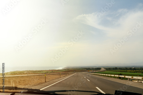 Pan-American Highway S1 in the direction of Lima (Peru) seen from the inside of a car