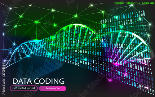 View of a data coded Dna with binary file, concept of data coding 