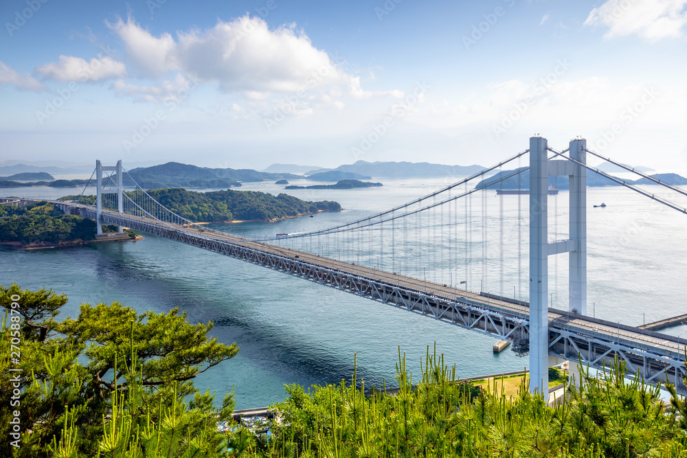 Seto Ohashi Bridge from Mt.Washu lookout in Kurashiki City, Okayama, Japan