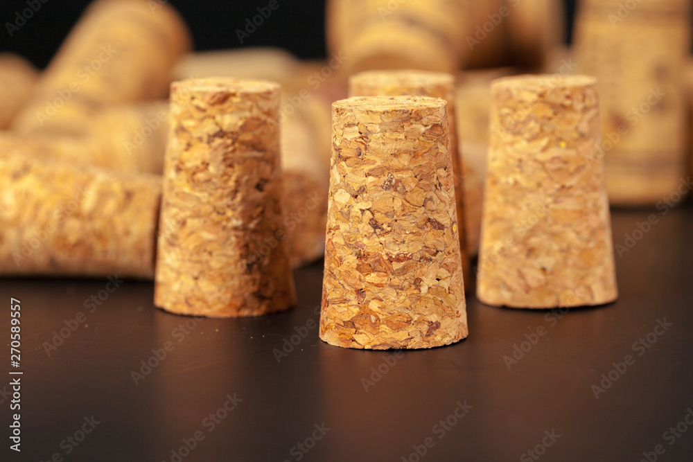 Close up of cork wine on a wooden table