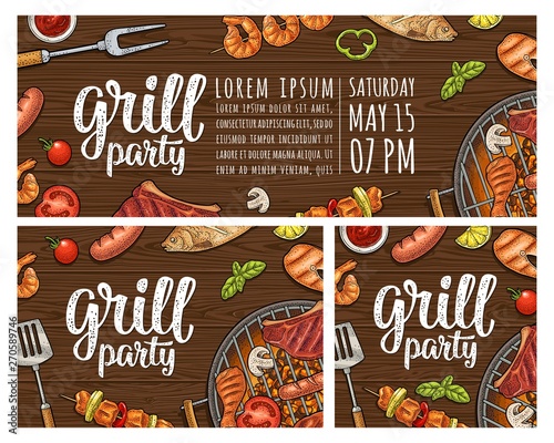 Vertical poster with bbq. Grill menu calligraphic handwriting lettering.