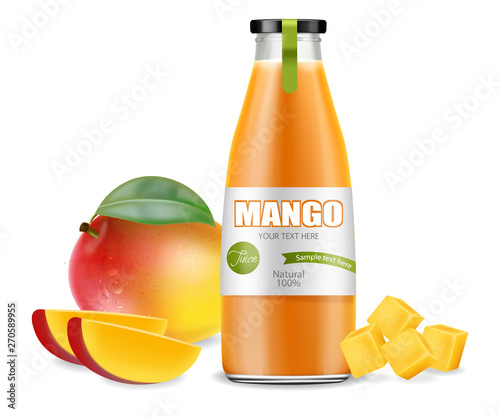Mango juice Vector realistic. Product placement mock up. Packaging design. 3d...