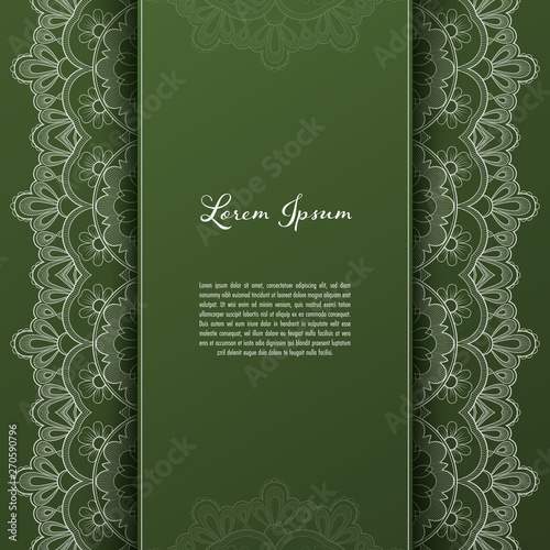 Greeting card or invitation template with filigree lace frame. Design for romantic events