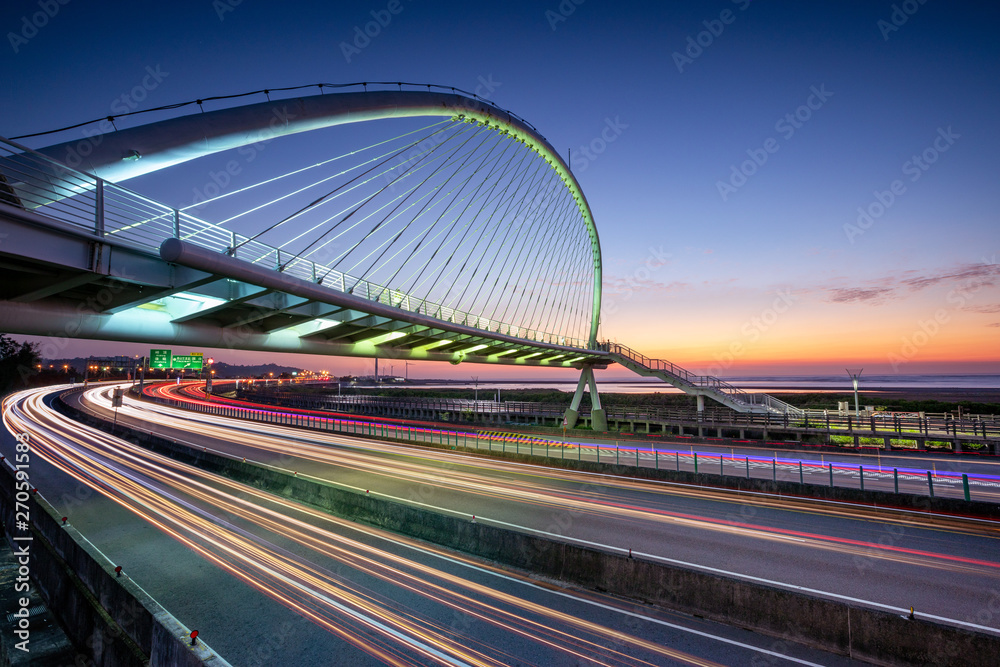 harp bridge in hsinchu at dusk, Taiwan