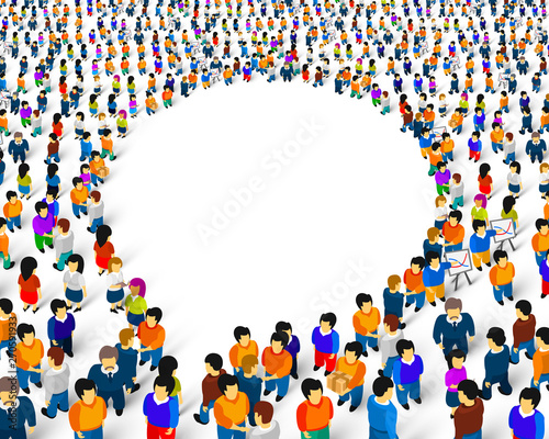 A group of people shaped as a chat icon, isolated on white background.