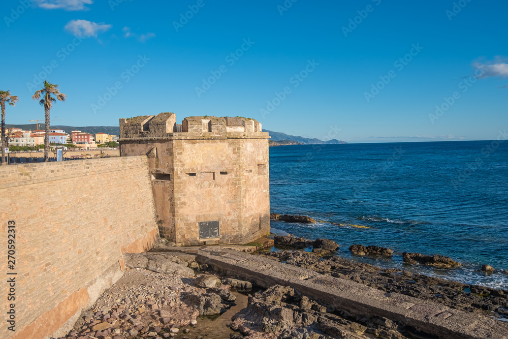 Gorgeous sea font and ramparts, Alghero (L'Alguer), province of Sassari , Sardinia, Italy.  Famous for the beauty of its coast and beaches and its historical city center.