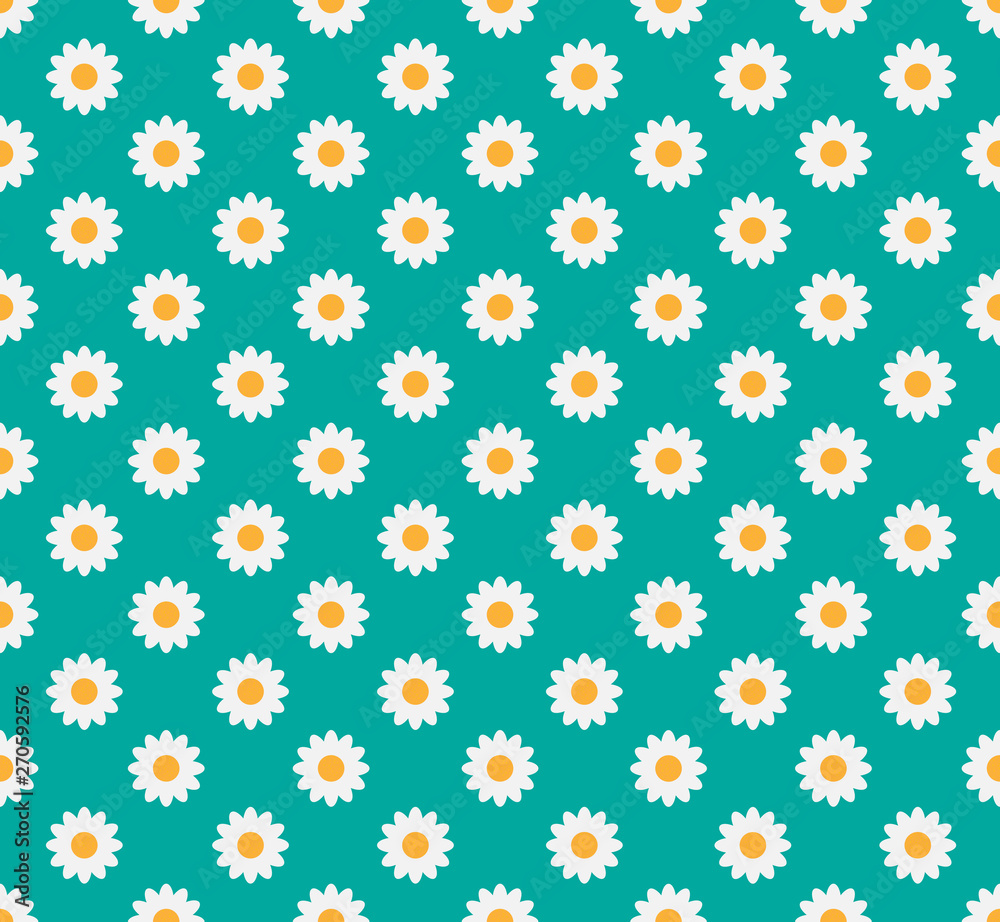 Seamless pattern of daisy flower on a pastel green background - Vector illustration 