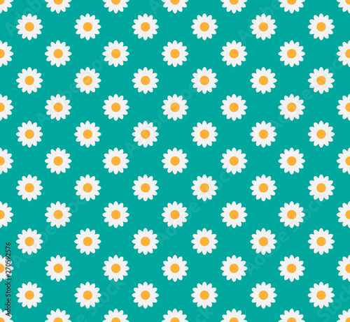 Seamless pattern of daisy flower on a pastel green background - Vector illustration 