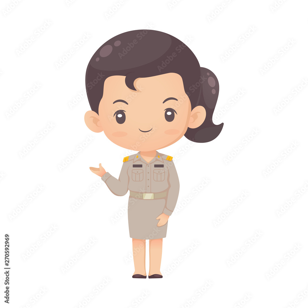 cute cartoon thai government employee woman character in presenting action use for illustration