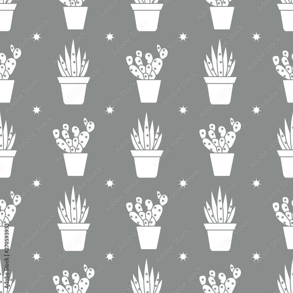 Vector seamless pattern with cactus and succulents Vector seamless pattern with cactus and succulents
