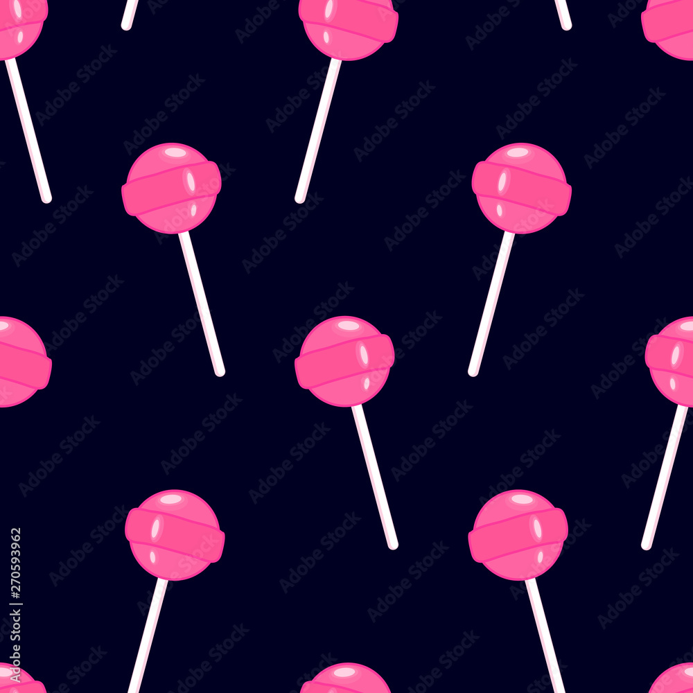 Seamless pattern with pink lollipops isolated on black background. Cartoon  retro style sweet candy vector wallpaper. Stock Vector | Adobe Stock