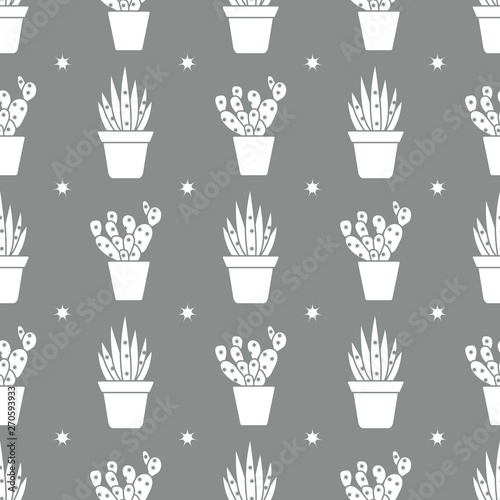 Vector seamless pattern with cactus and succulents