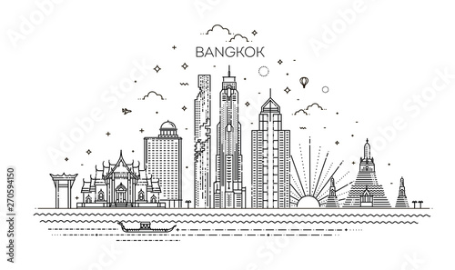 Thailand and attractions to Bangkok landmarks. Vector illustration - Vector