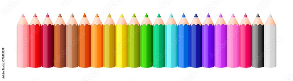 Big collection of rainbow colored pencils plus black and white in a row Big collection of rainbow colored pencils plus black and white in a row